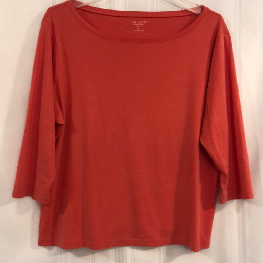 Talbots Coral 3/4 Sleeve Size 1X top USED Pit to Pit 24" Good Condition